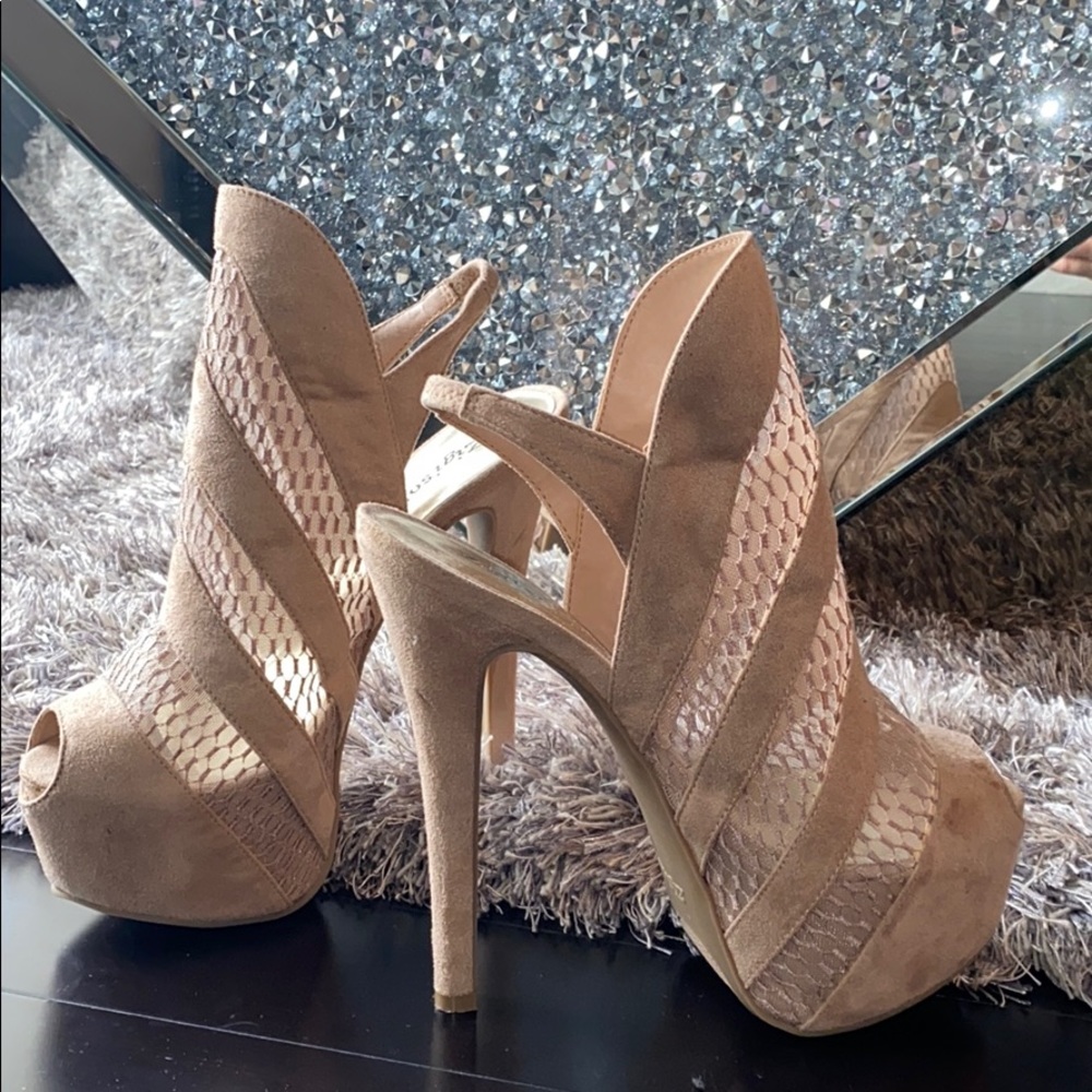 Nude suede heeled booties